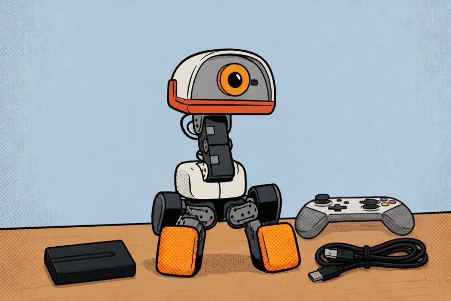Standalone product shot of the Microduck robot from the official product page's pack lineup — whole robot visible.