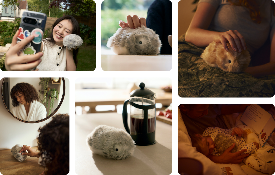 Lifestyle image from the US product page showing Moflin in an everyday-moment setting